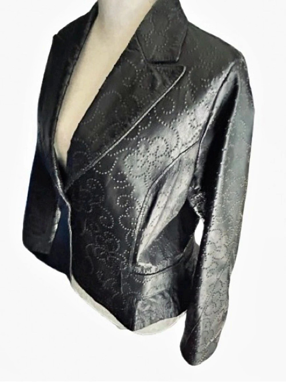 Leather Floral Embossed KOR@KOR Jacket Designer Boho Italy 46 Medium Blazer